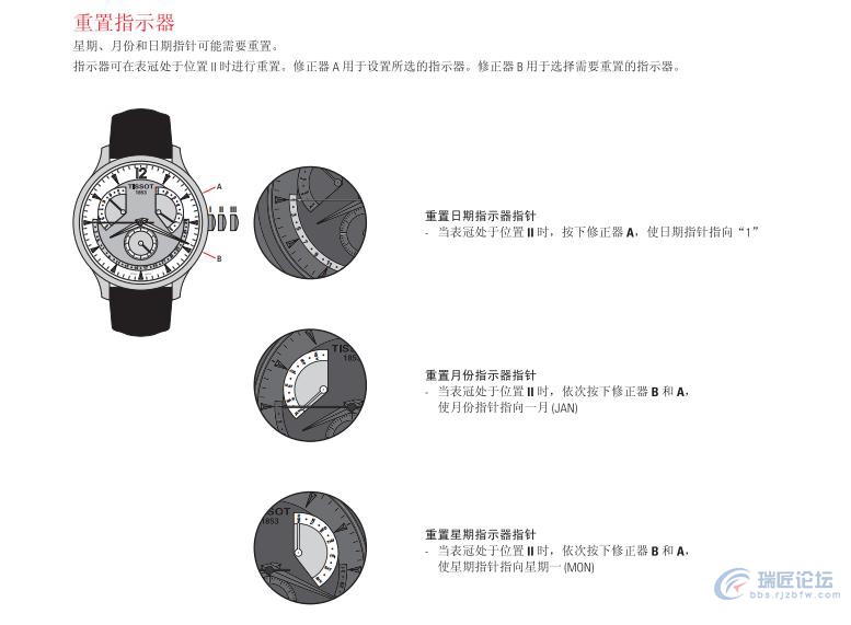天梭石英万年历手表用户手册150