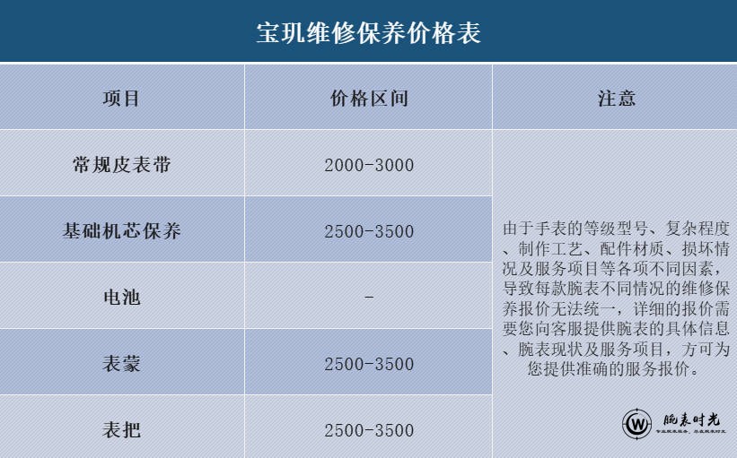 宝玑维修保养价格表		