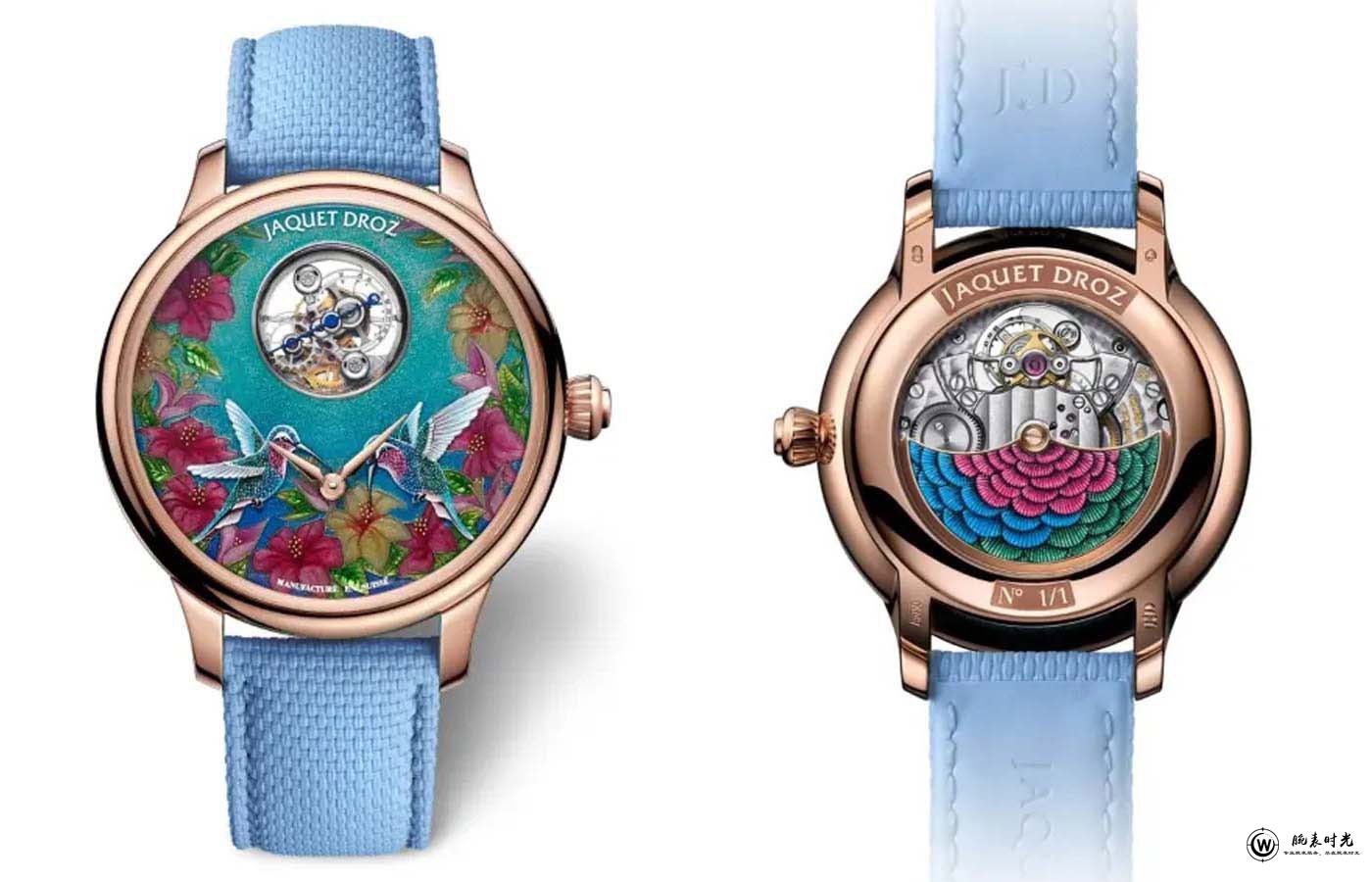 雅克德罗时分小针盘红金腕表蜂鸟款：高级制表领域的花艺复兴